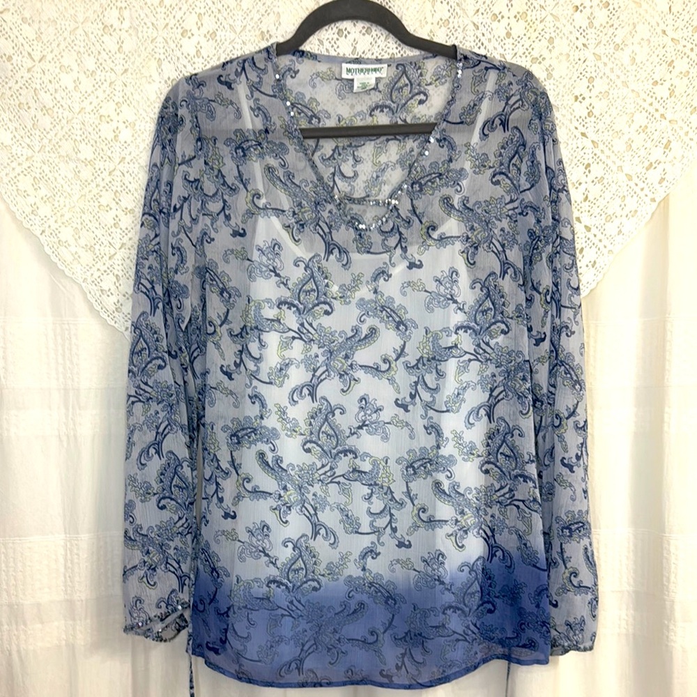 Motherhood Maternity Blue Sheer Long Sleeve Blouse